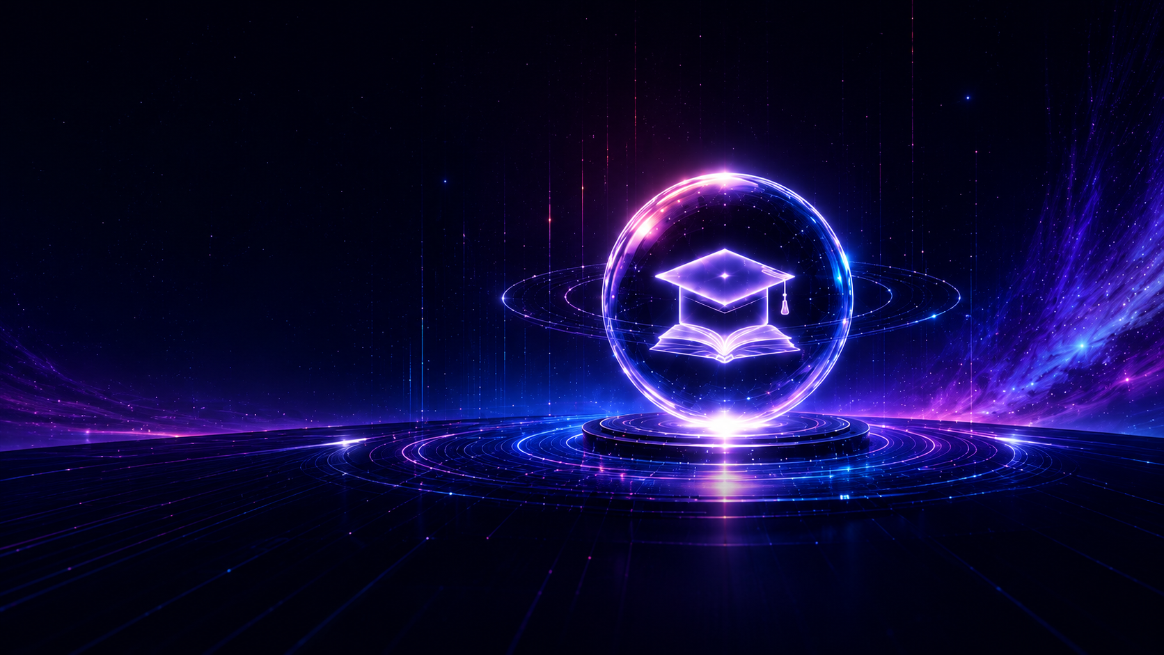 透明教育 hologram 球体与毕业帽、书本
